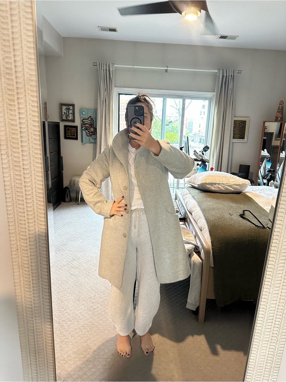 Aritzia Wilfred Cocoon Coat Gray Single-Breasted Wool +Cashmere Blend Size Large